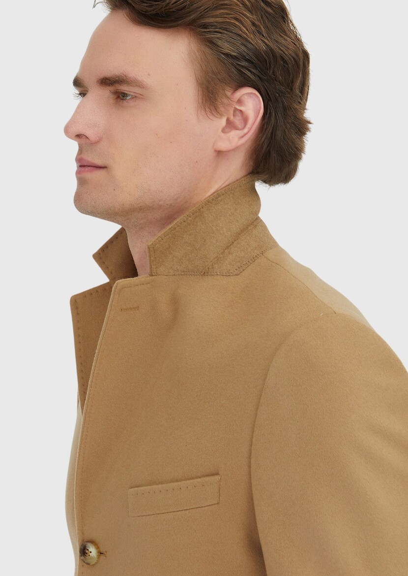 Buff Regular Fit Classical Weaving Overcoat - 4