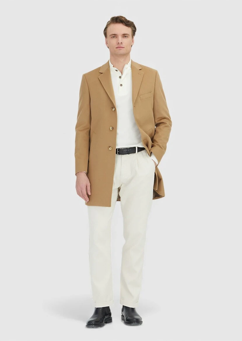 Buff Regular Fit Classical Weaving Overcoat - RAMSEY