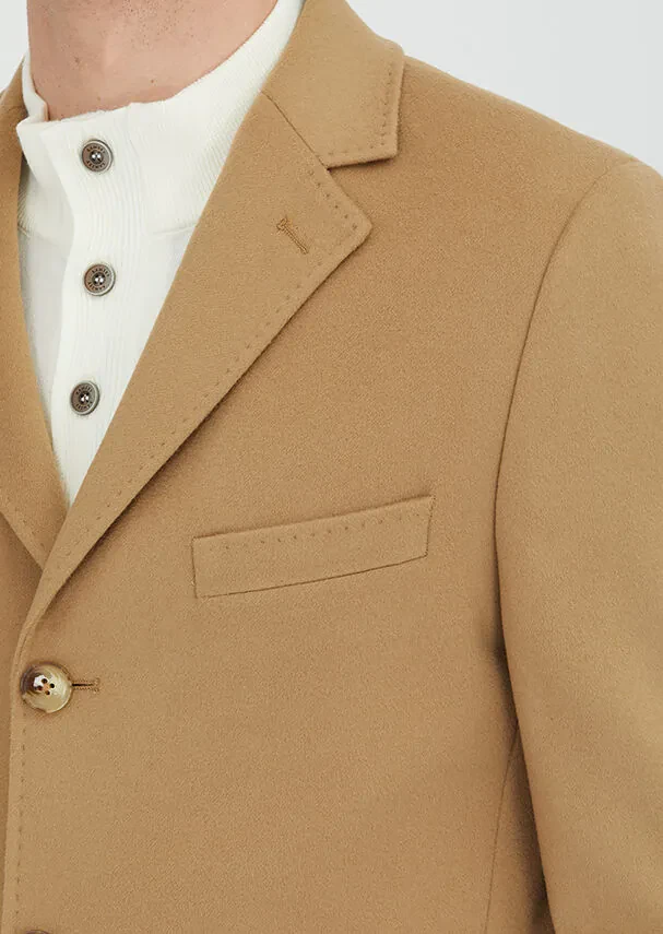 Buff Regular Fit Classical Weaving Overcoat - 3