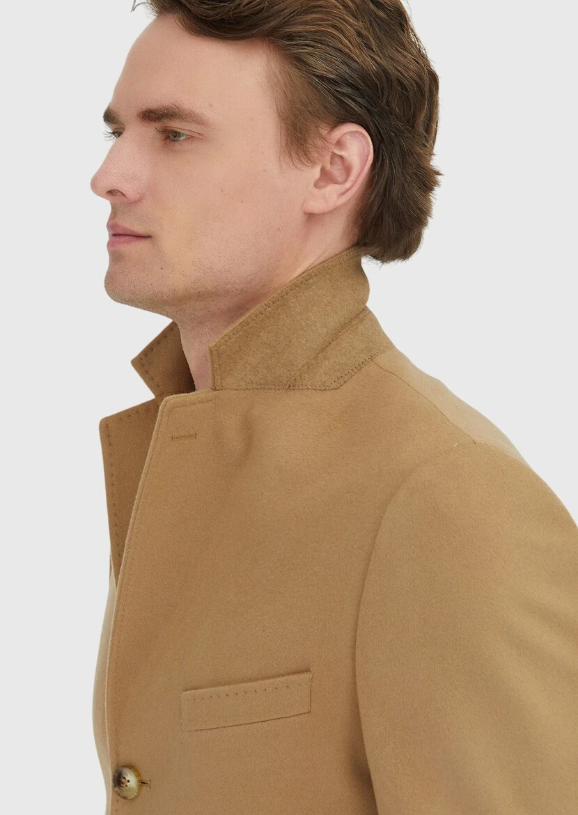 Buff Regular Fit Classical Weaving Overcoat - 4