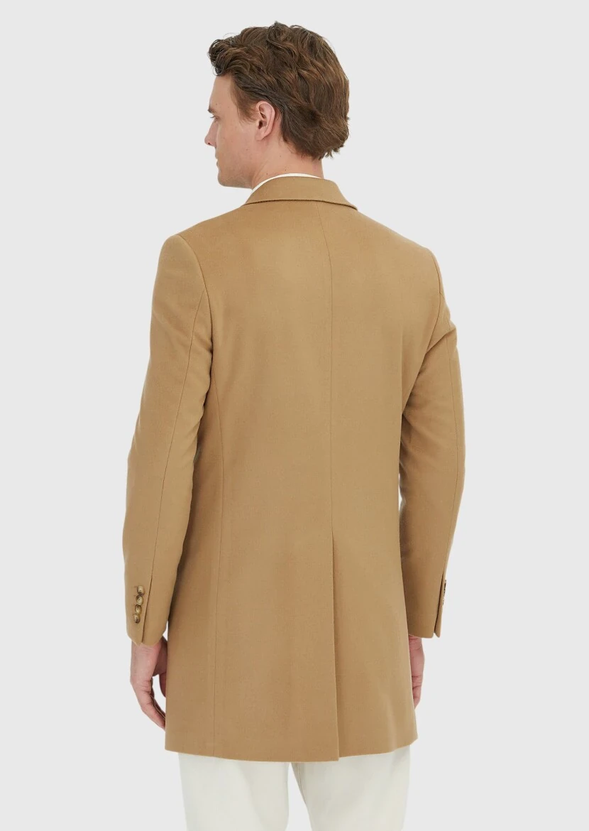 Buff Regular Fit Classical Weaving Overcoat - 5