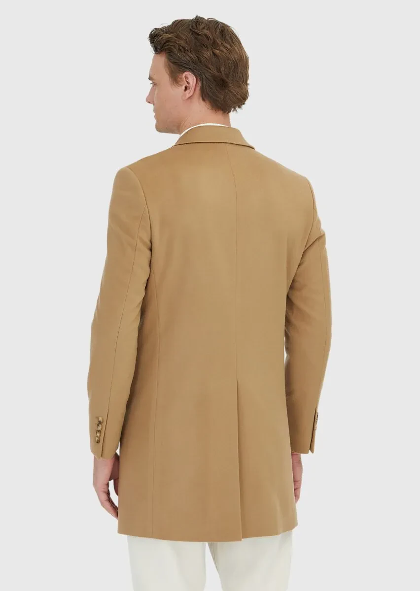 Buff Regular Fit Classical Weaving Overcoat - 5