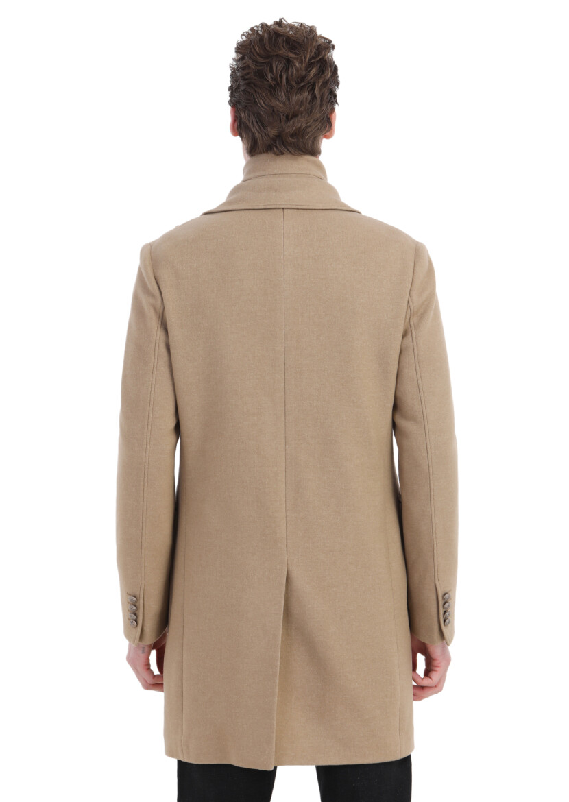 Buff Regular Fit Double Breasted Collar Casual Knitting Overcoat - 10