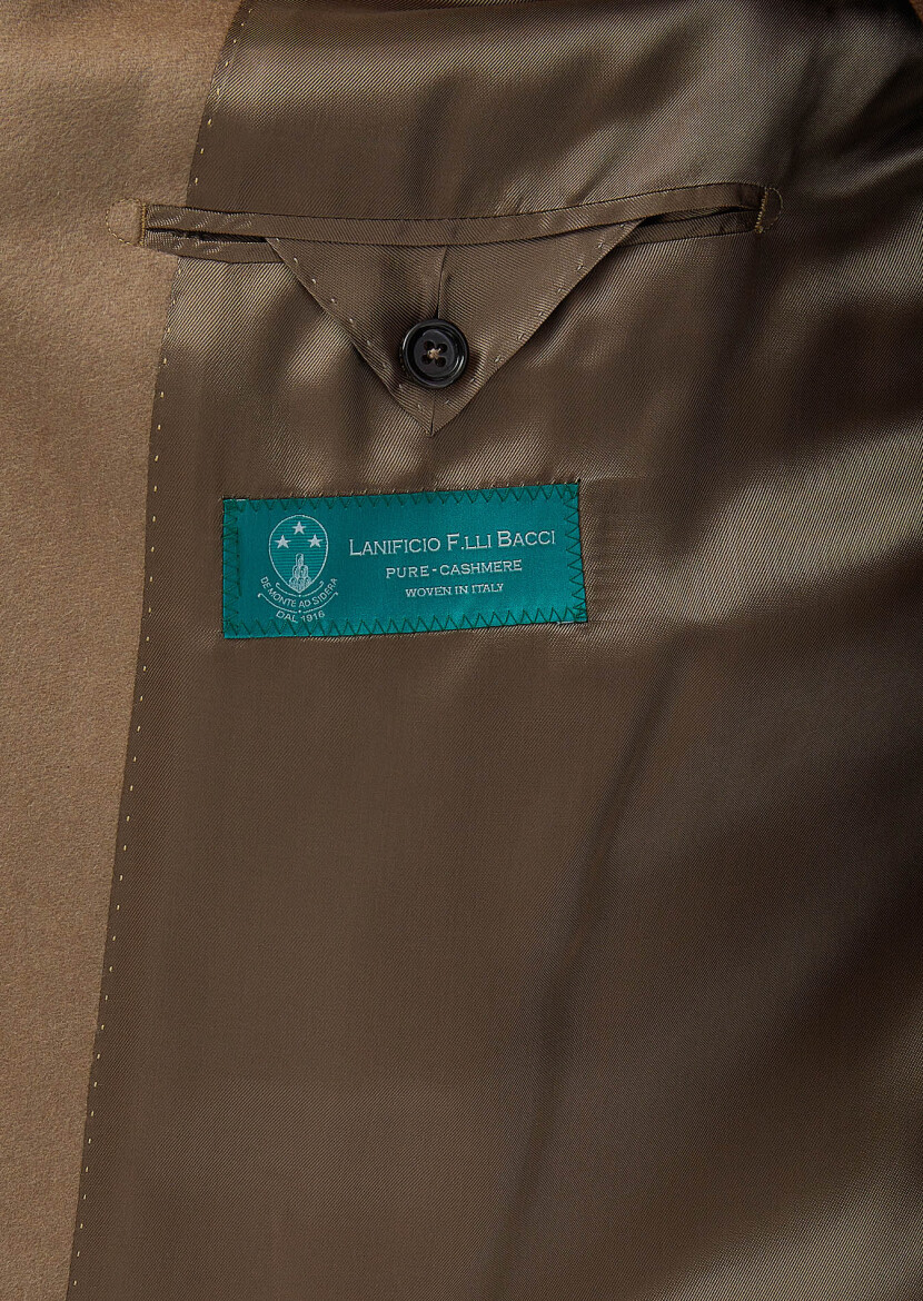 Buff Regular Fit Shawl Collar Classical Weaving Overcoat - 7