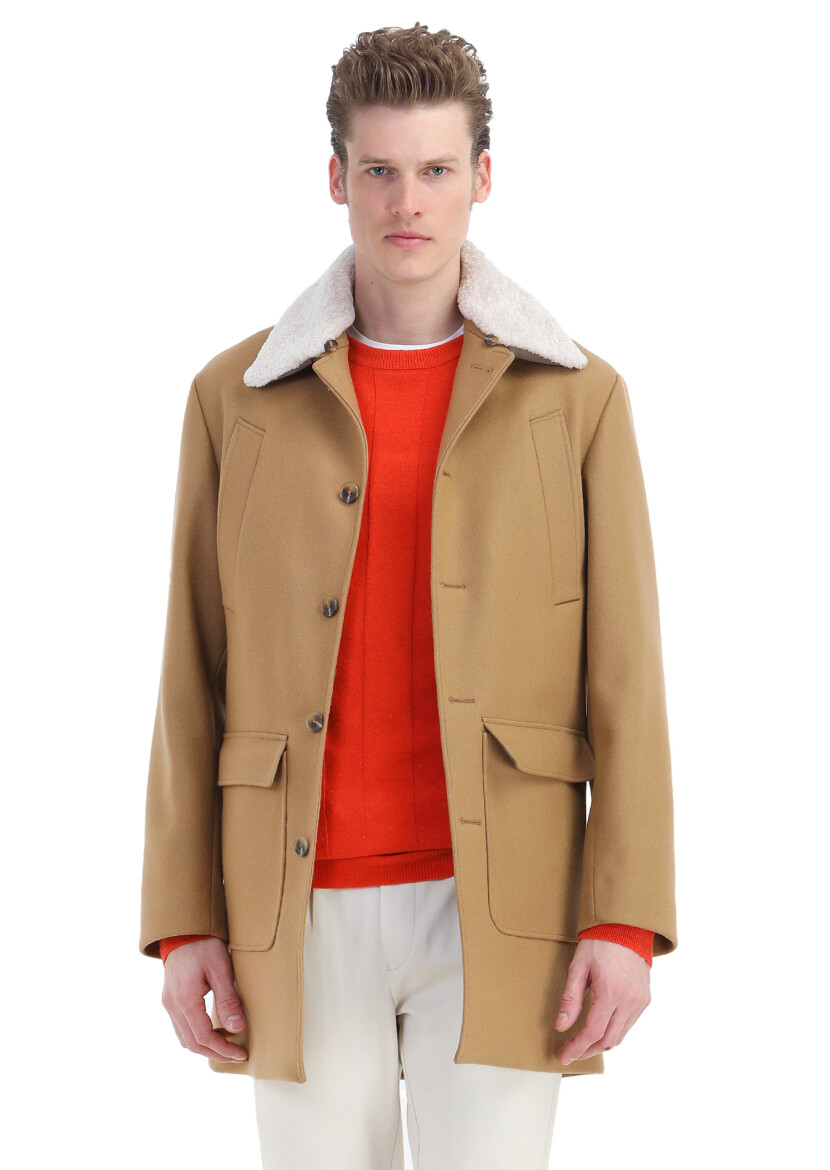 Buff Regular Fit Shirt Collar Casual Weaving Overcoat - 1