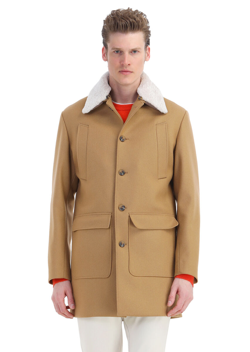 Buff Regular Fit Shirt Collar Casual Weaving Overcoat - 3