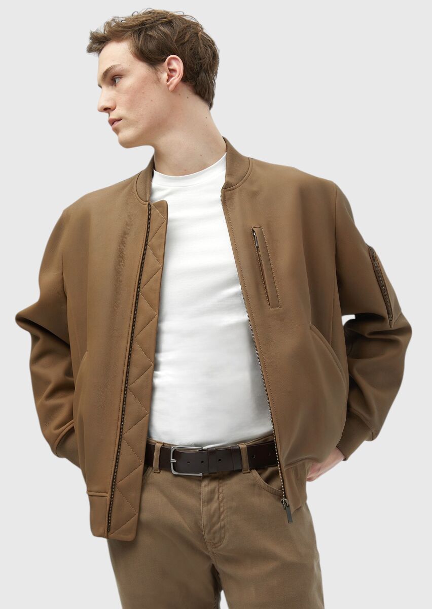 Buff Regular Fit Turtleneck Casual Suede Leather Coat - 3