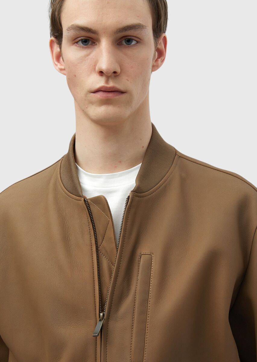 Buff Regular Fit Turtleneck Casual Suede Leather Coat - 4