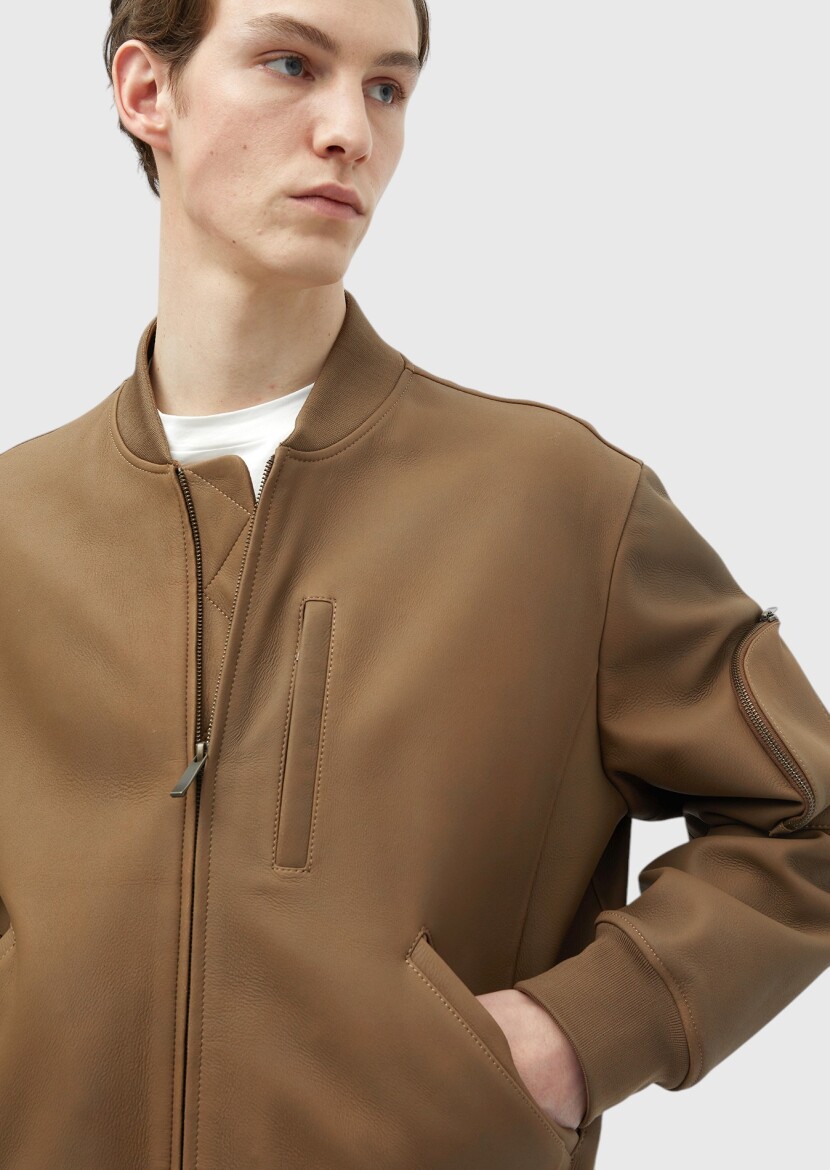 Buff Regular Fit Turtleneck Casual Suede Leather Coat - 5