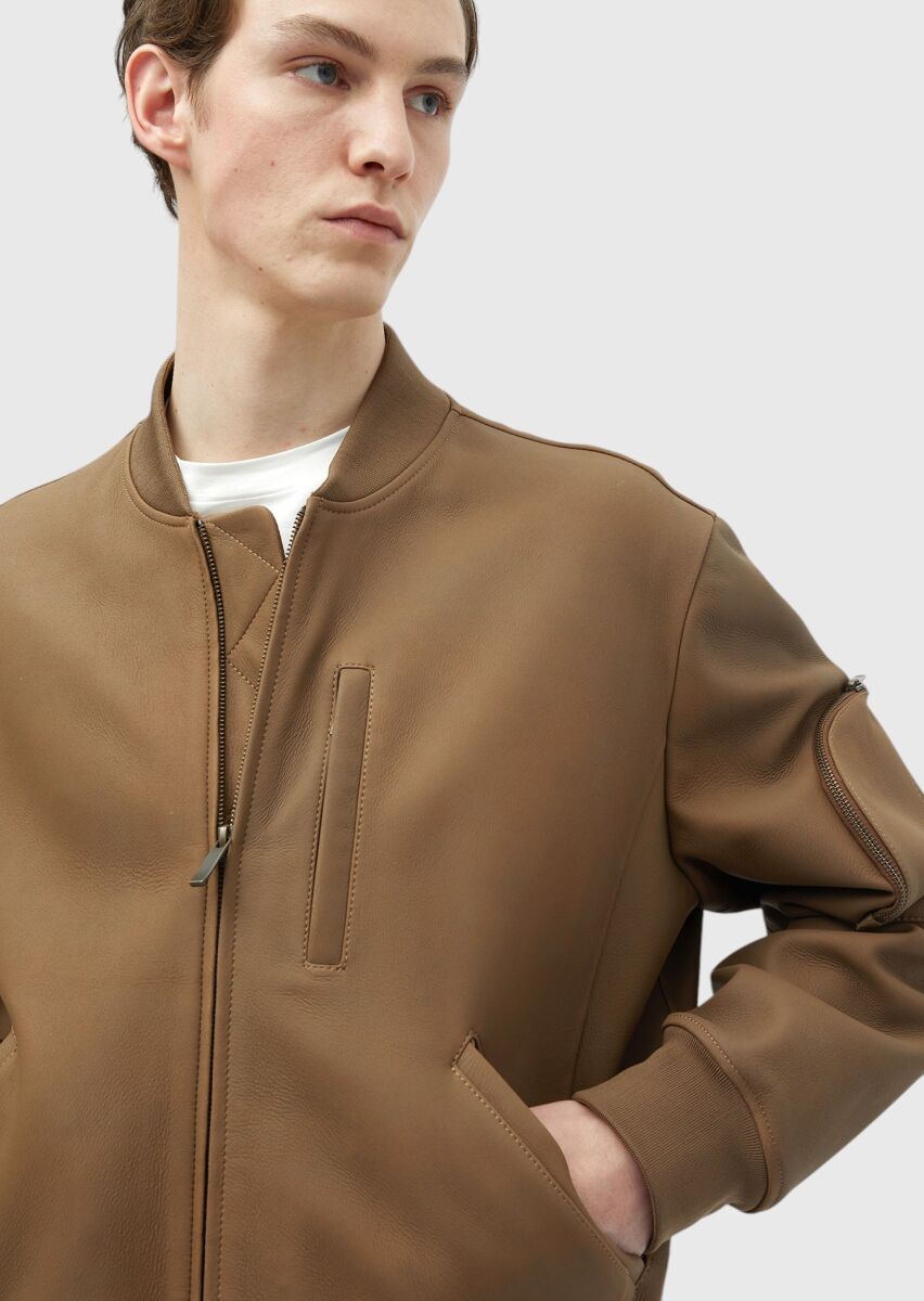 Buff Regular Fit Turtleneck Casual Suede Leather Coat - 5