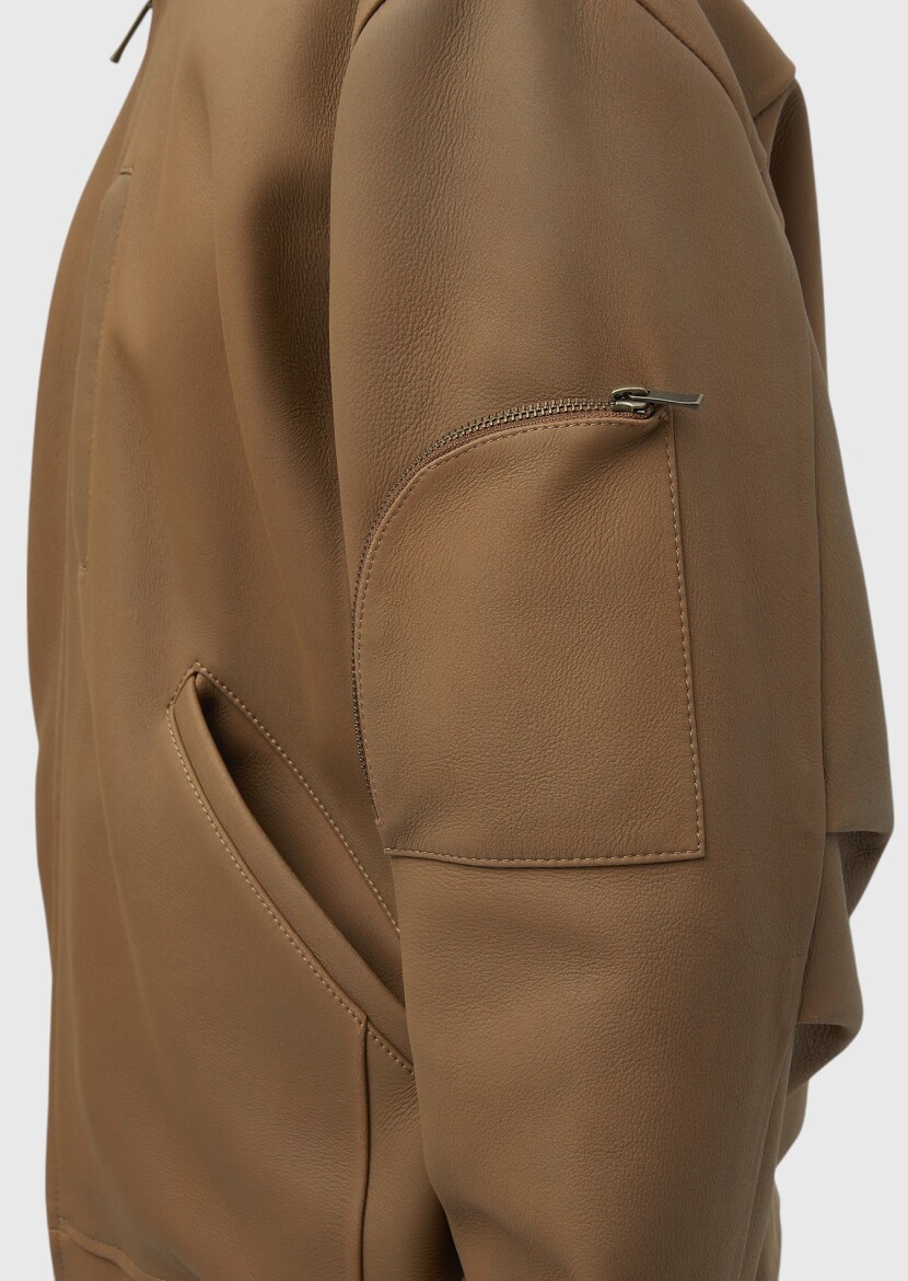 Buff Regular Fit Turtleneck Casual Suede Leather Coat - 6