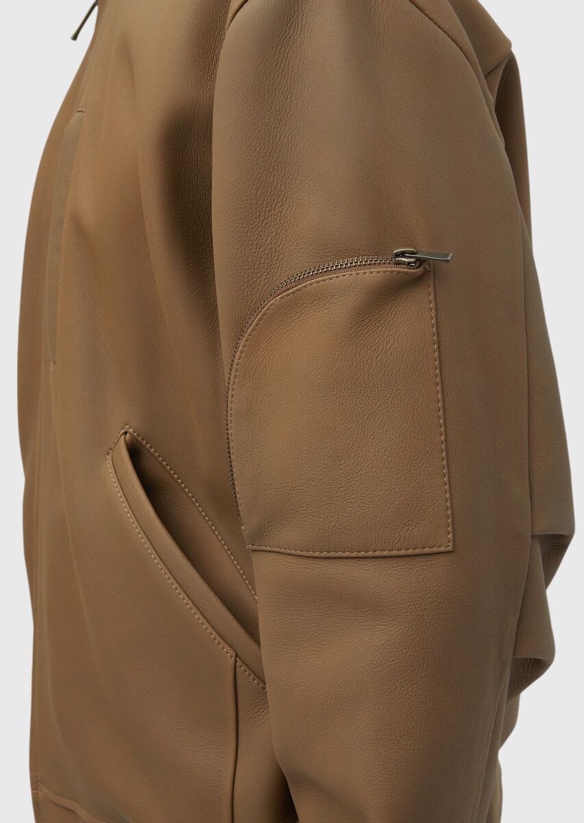 Buff Regular Fit Turtleneck Casual Suede Leather Coat - 6