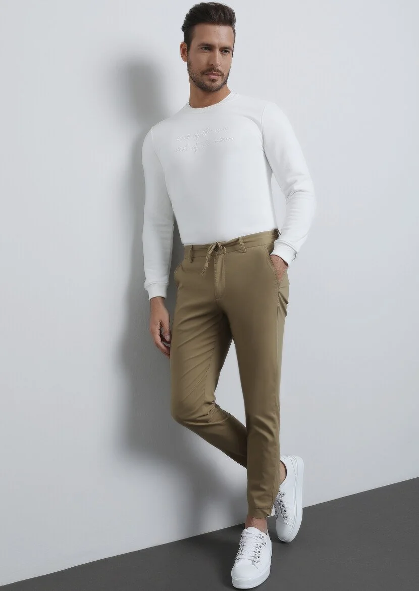 Buff Weaving Jogging Fit Casual Cotton Blended Trousers 