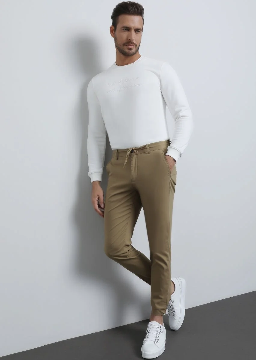 Buff Weaving Jogging Fit Casual Cotton Blended Trousers - 2