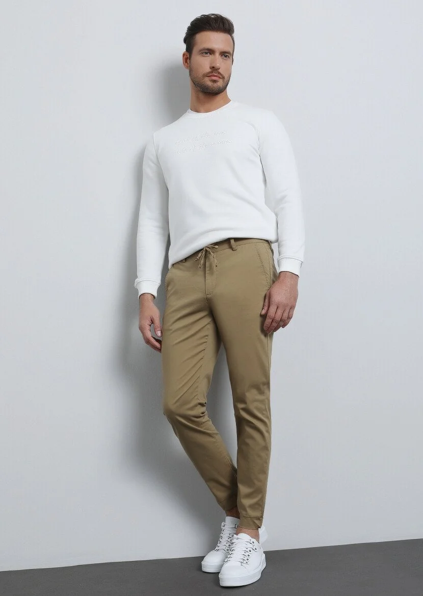 Buff Weaving Jogging Fit Casual Cotton Blended Trousers - 4