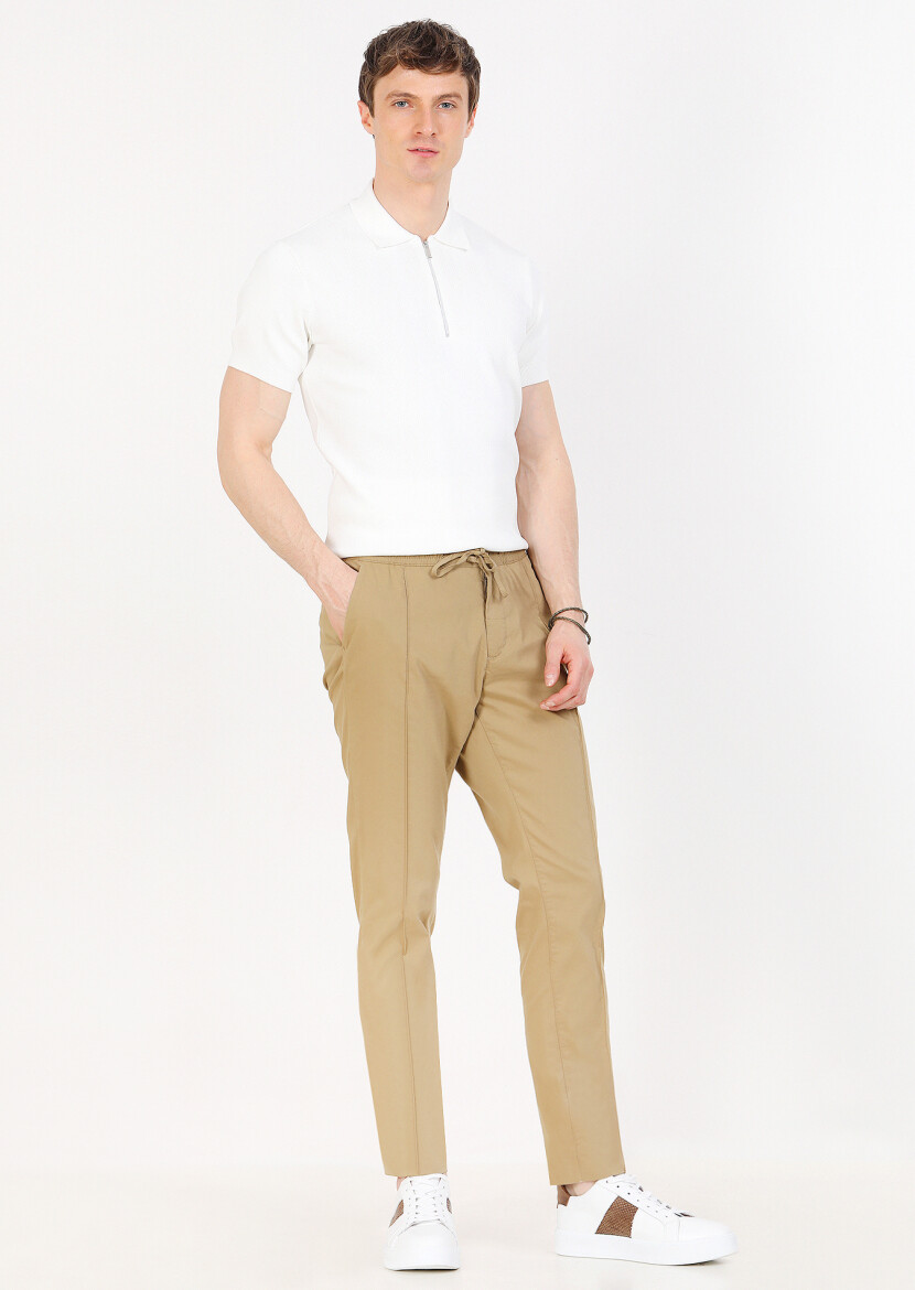 Buff Weaving Jogging Fit Casual Cotton Blended Trousers 