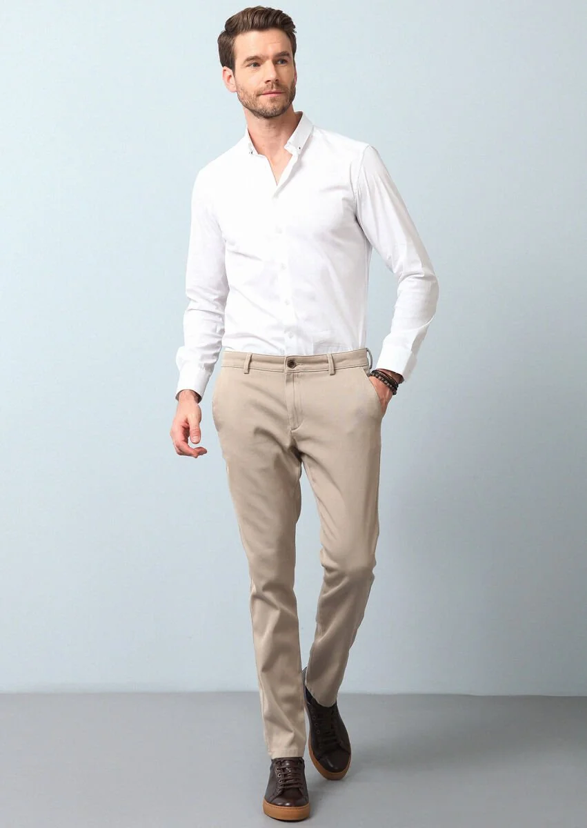 Buff Weaving Regular Fit Casual 100% Cotton Trousers - 1