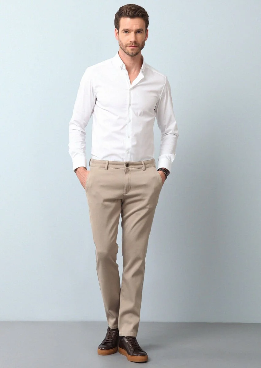 Buff Weaving Regular Fit Casual 100% Cotton Trousers - 4