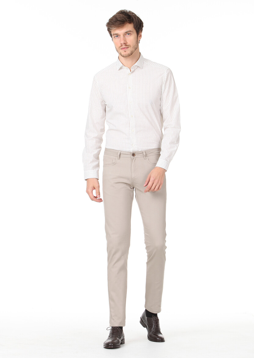 Buff Weaving Slim Fit Casual Cotton Blended Trousers - 1