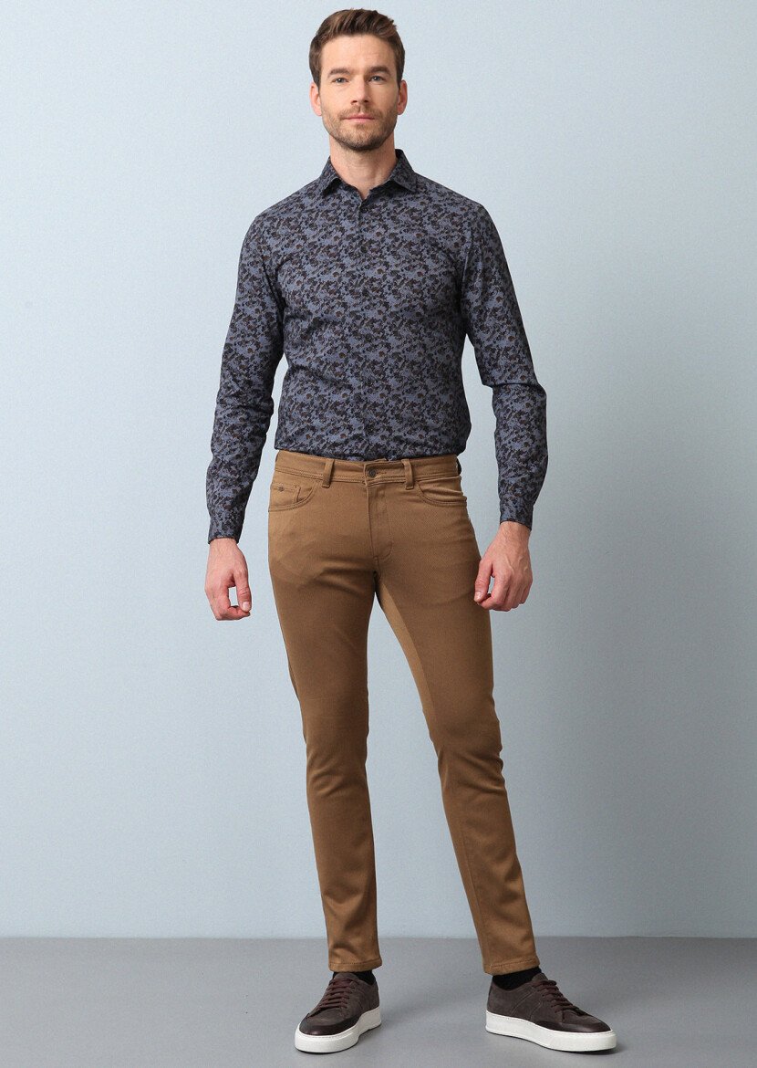Buff Weaving Slim Fit Casual Cotton Blended Trousers - 1