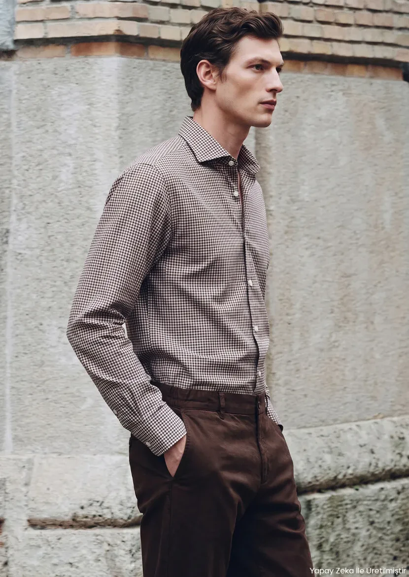 Burgundy Checkered Casual Fit Long Material Casual Cotton Blended Shirt - RAMSEY