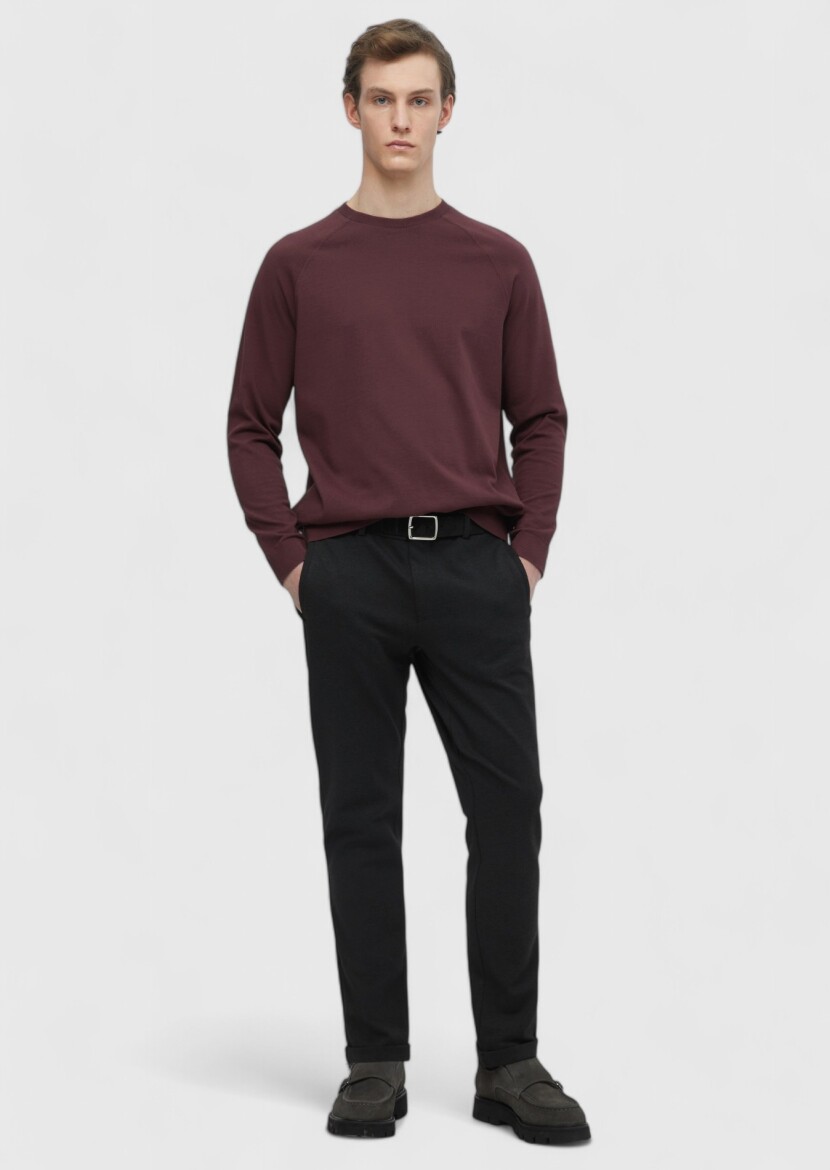 Burgundy Crew Neck Plain Sweatshirt - 2