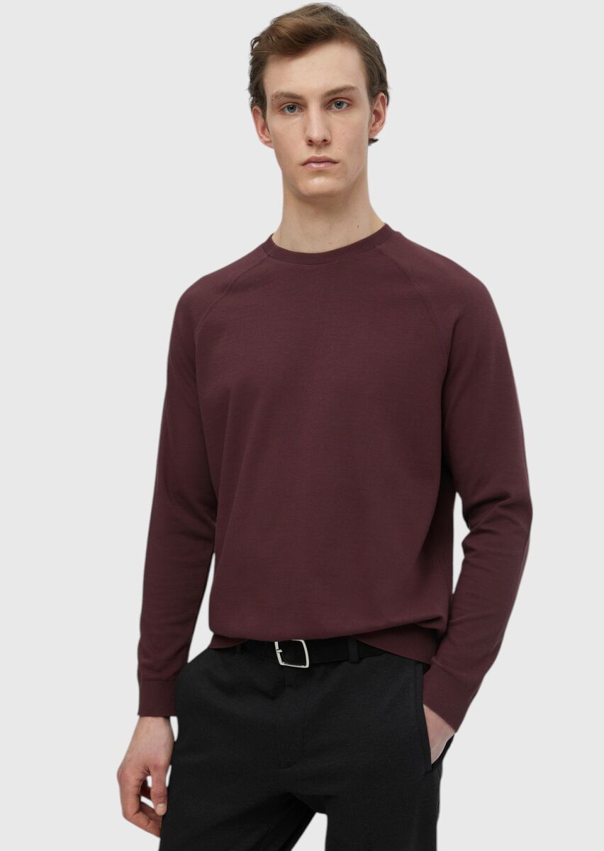 Burgundy Crew Neck Plain Sweatshirt - 3