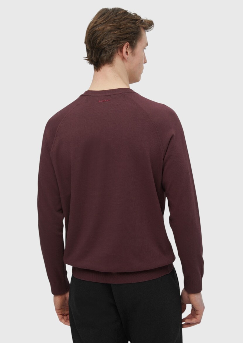 Burgundy Crew Neck Plain Sweatshirt - 6