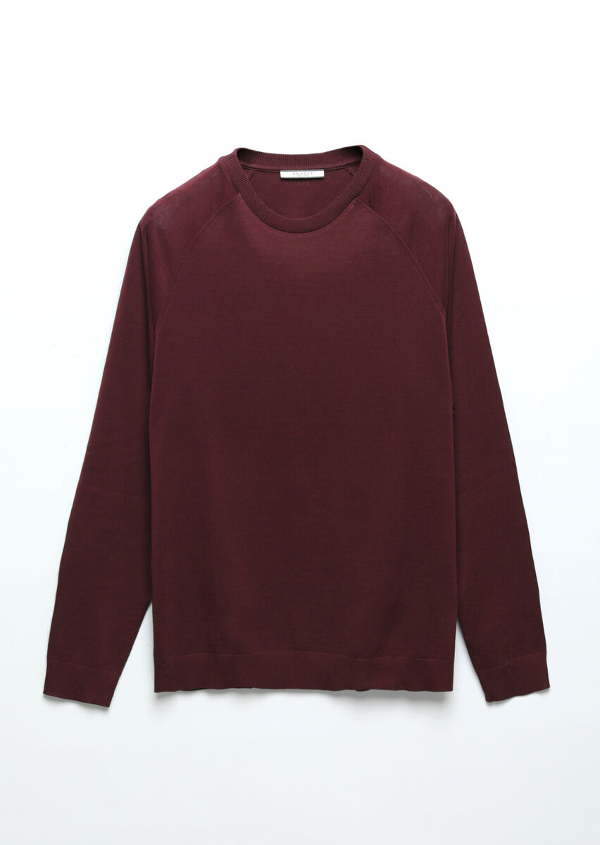 Burgundy Crew Neck Plain Sweatshirt - 7