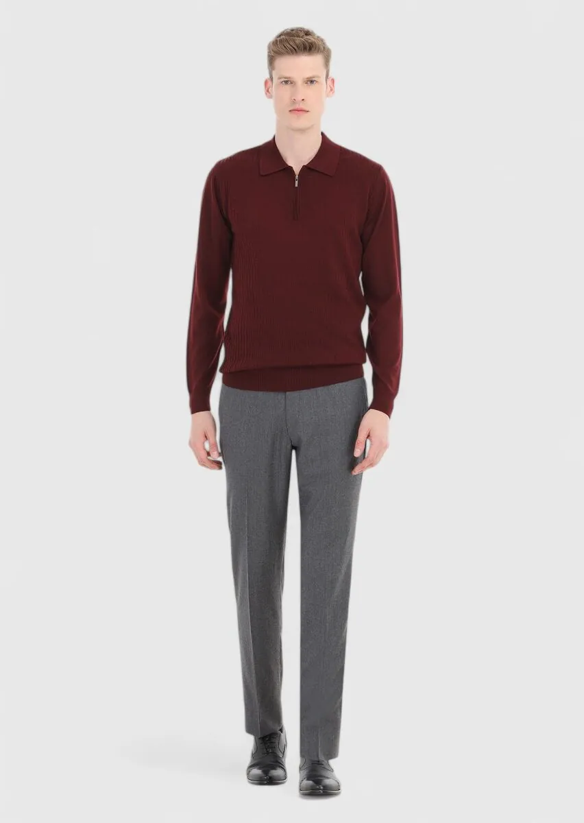 Burgundy Knitwear Sweatshirt - 1