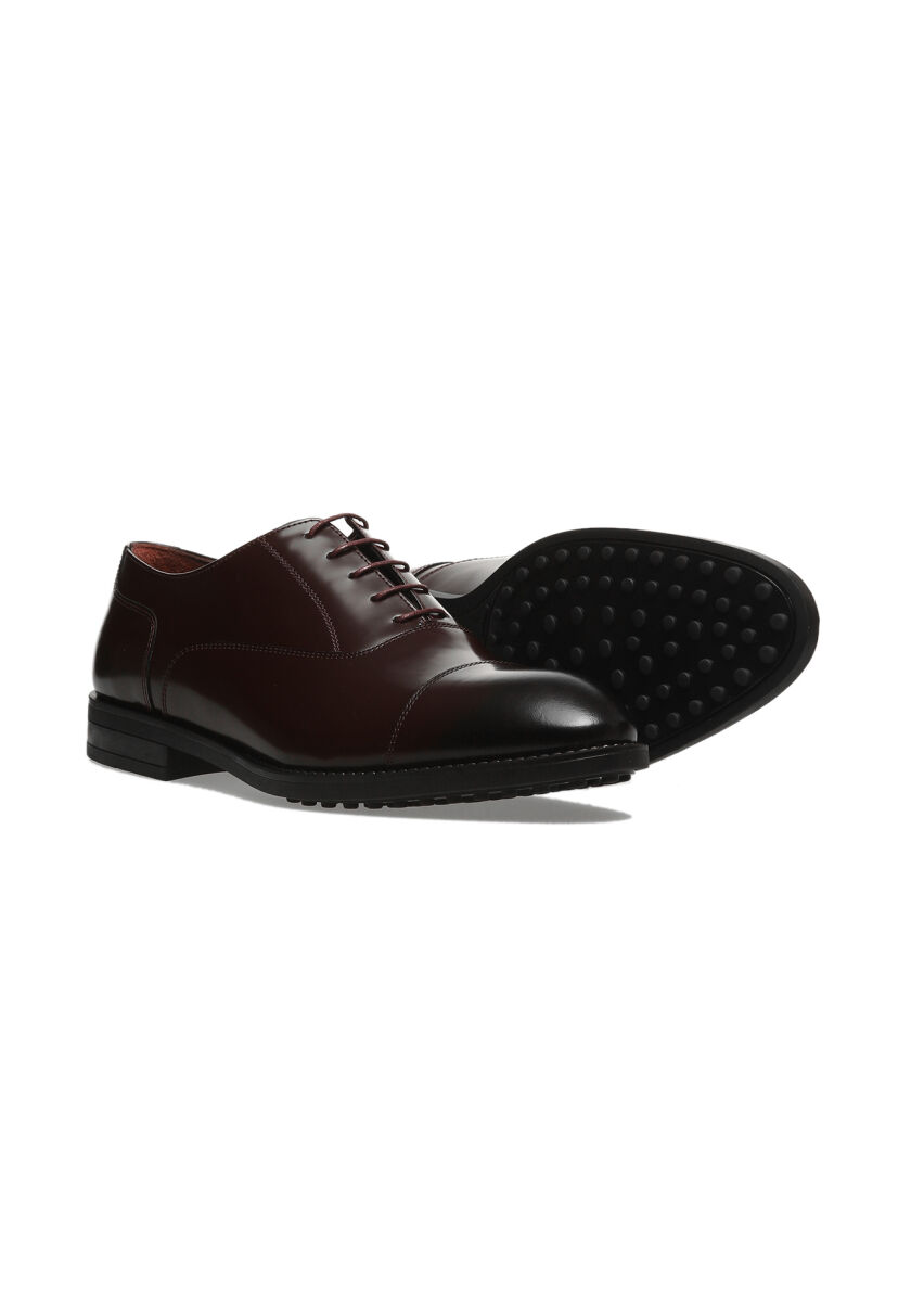 Burgundy Leather Classical Shoes - 3