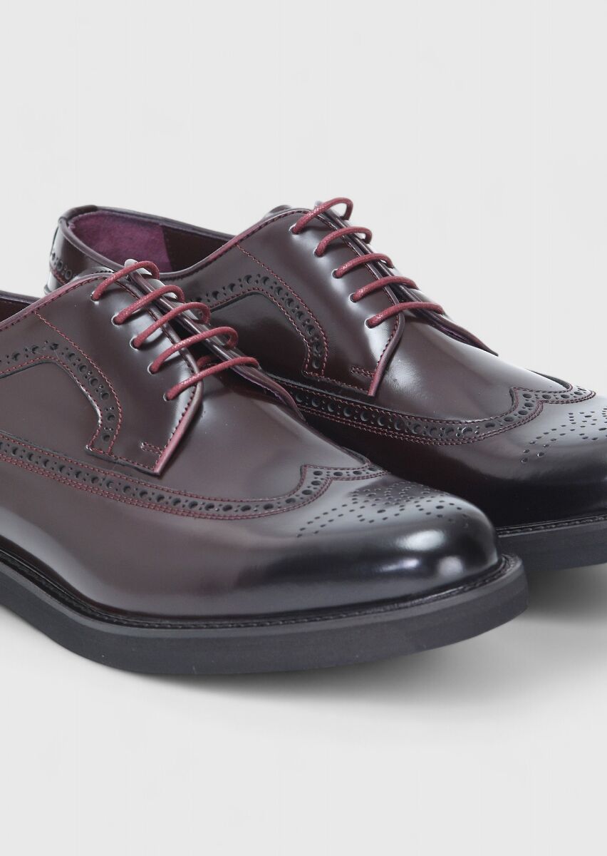 Burgundy Leather Classical Shoes - 3