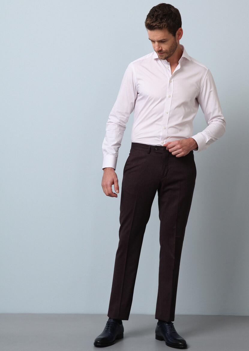 Burgundy Material Modern Fit Classical 100% Wool Trousers - 2