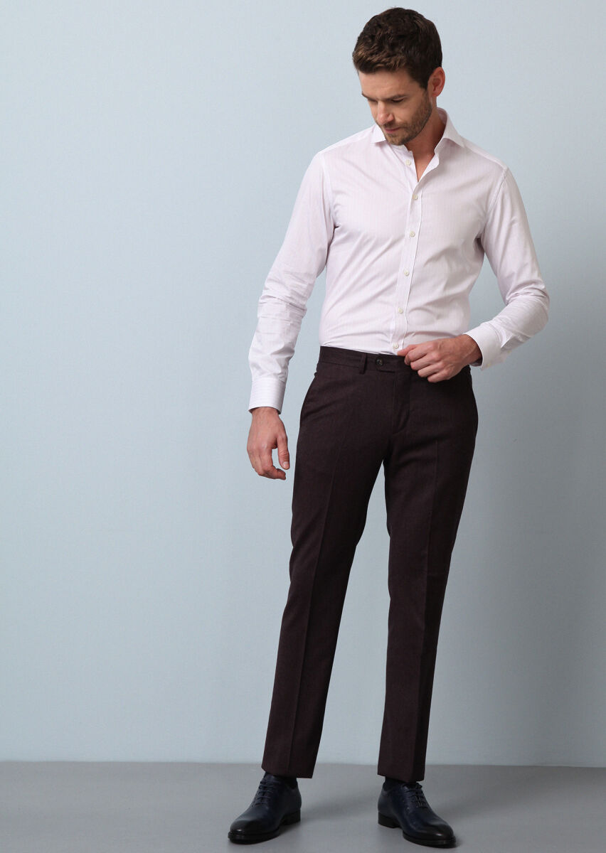Burgundy Material Modern Fit Classical 100% Wool Trousers - 2