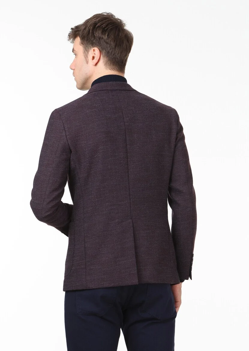 Burgundy Micro Modern Fit Wool Blended Jacket - 4