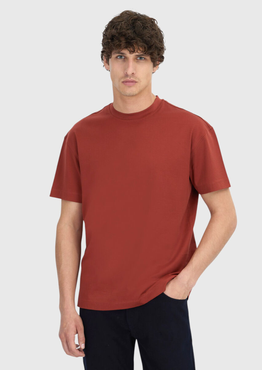 Burgundy Plain Crew Neck 100% Cotton T-Shirt - 1