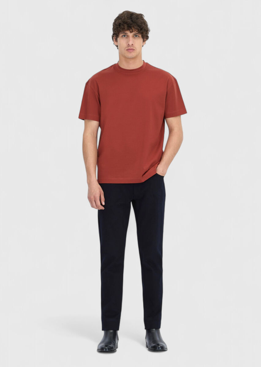 Burgundy Plain Crew Neck 100% Cotton T-Shirt - 2