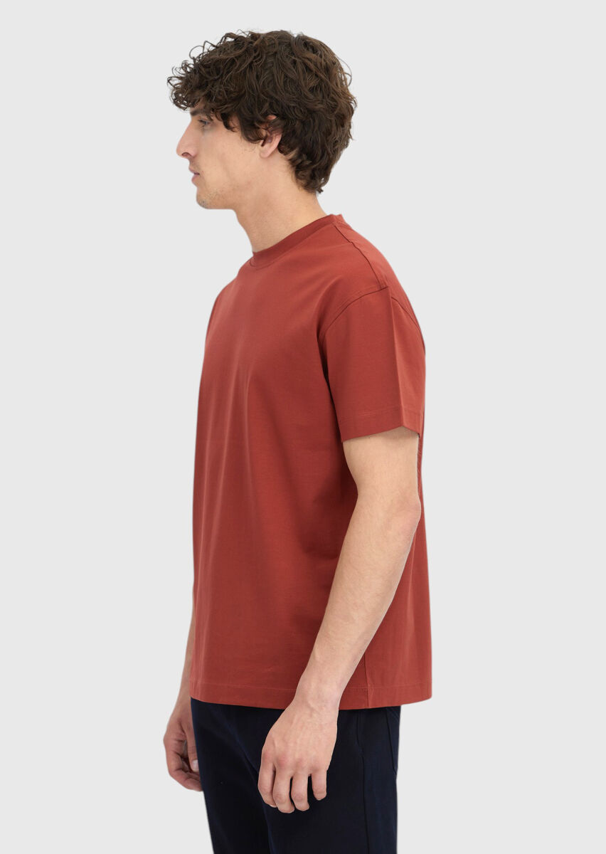 Burgundy Plain Crew Neck 100% Cotton T-Shirt - 3