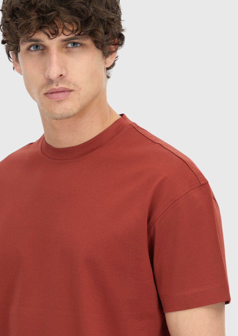 Burgundy Plain Crew Neck 100% Cotton T-Shirt - 4