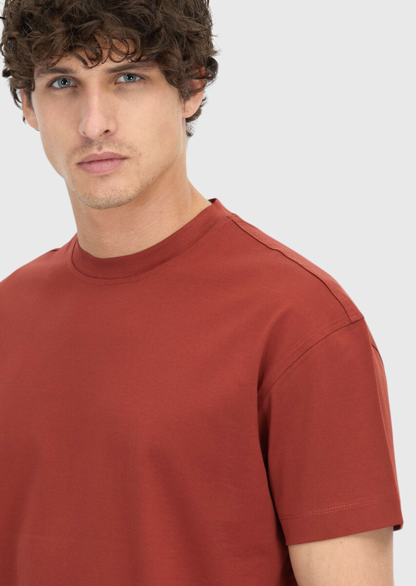 Burgundy Plain Crew Neck 100% Cotton T-Shirt - 4