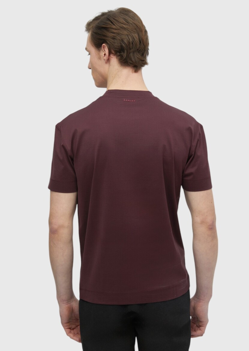 Burgundy Plain Crew Neck 100% Cotton T-Shirt - 5