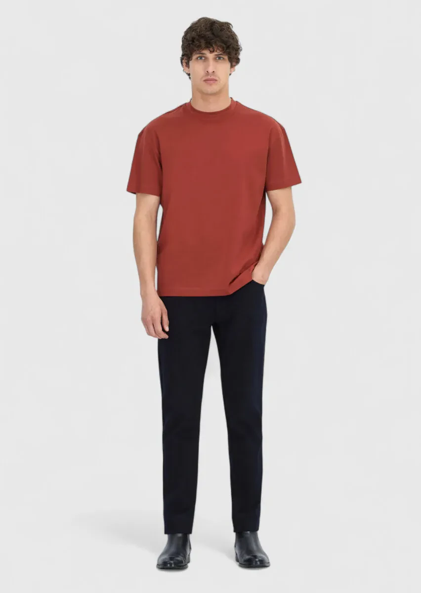 Burgundy Plain Crew Neck 100% Cotton T-Shirt - 2