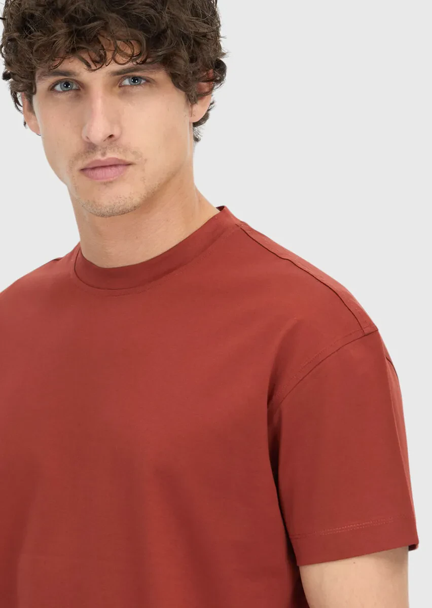 Burgundy Plain Crew Neck 100% Cotton T-Shirt - 4
