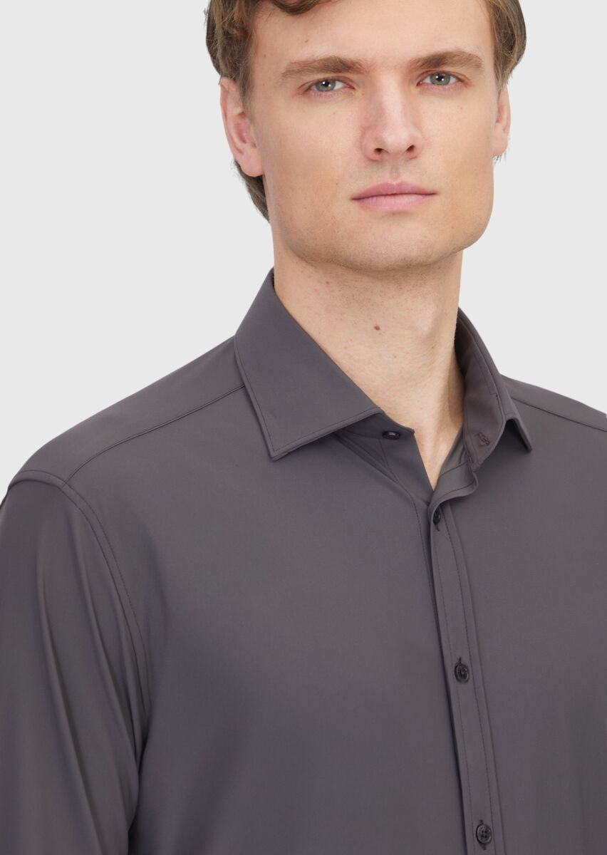 Burgundy Plain Regular Fit Long Knitting Classical Shirt - 3