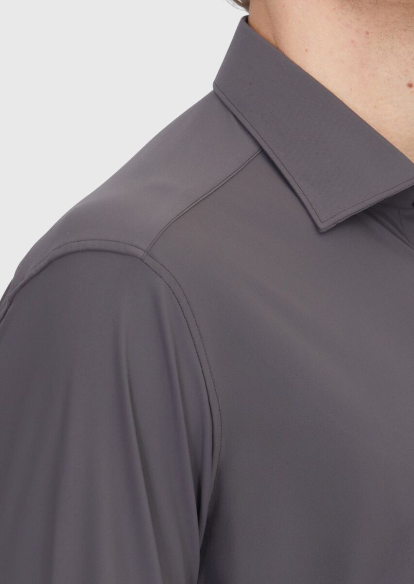 Burgundy Plain Regular Fit Long Weaving Classical Shirt - 4