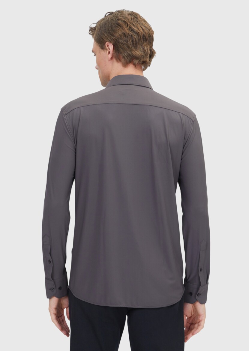 Burgundy Plain Regular Fit Long Weaving Classical Shirt - 6