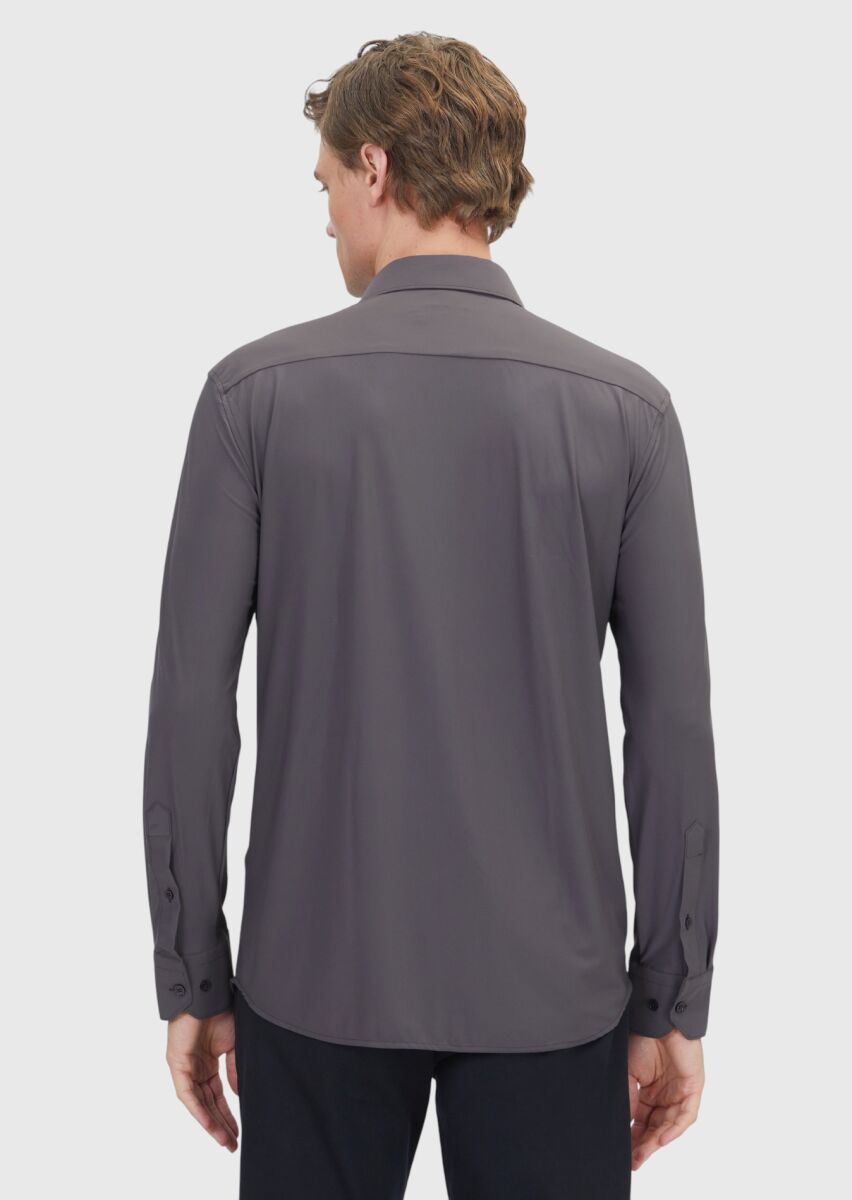 Burgundy Plain Regular Fit Long Weaving Classical Shirt - 6