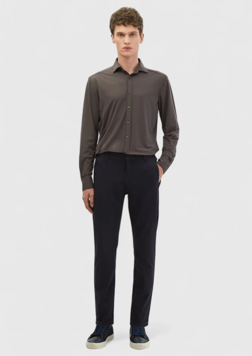 Burgundy Plain Regular Fit Weaving Classical Shirt 