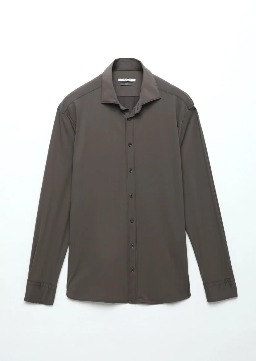Burgundy Plain Regular Fit Weaving Classical Shirt - 7
