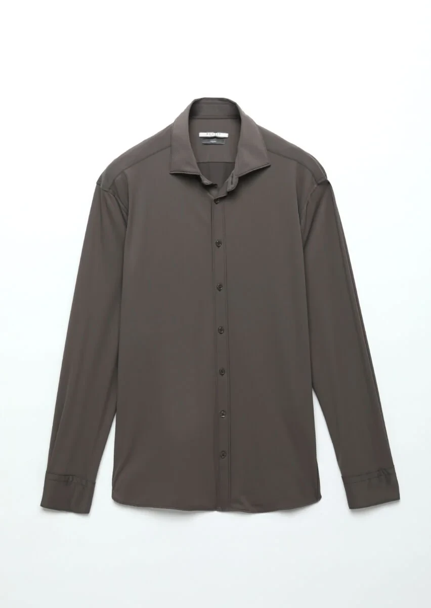 Burgundy Plain Regular Fit Weaving Classical Shirt - 7